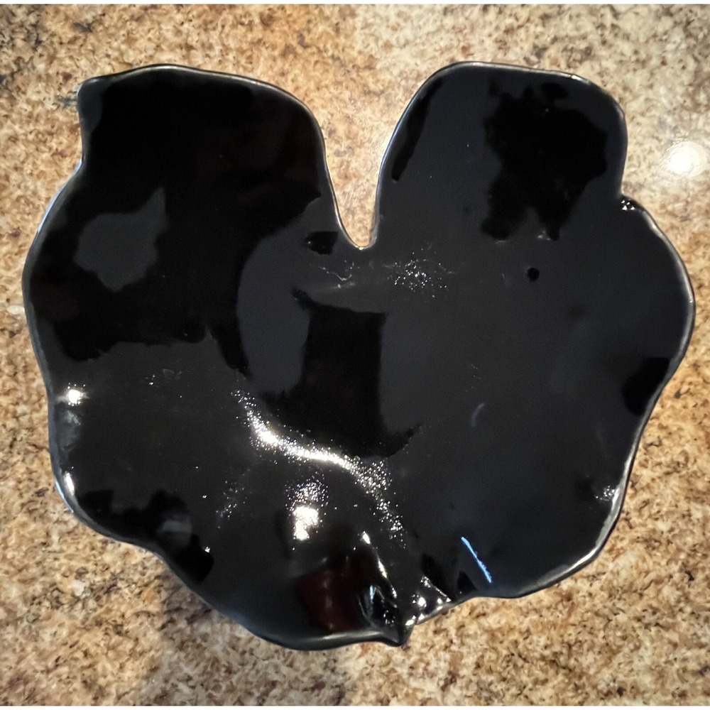 Artist Signed Studio Art Pottery Black Footed Bowl Claygirl CA Unique Pattern